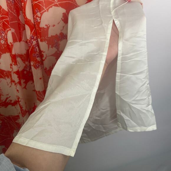 Armand Ventilo Floral Silk Midi Skirt orange red women's size 42 - Picture 4 of 12